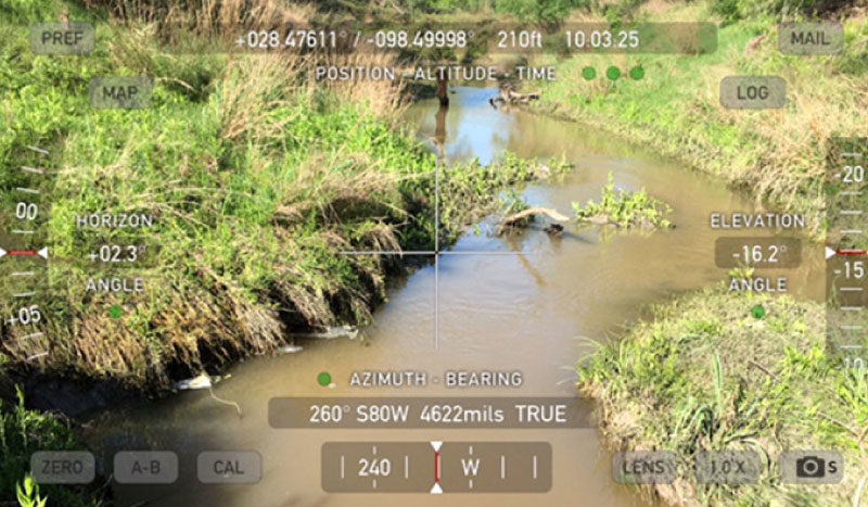 Texas stream viewed through surveying viewer