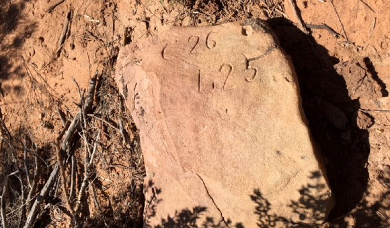 Rock carved with land survey numbers